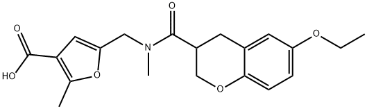 3-Furancarboxylic acid, 5-[[[(6-ethoxy-3,4-dihydro-2H-1-benzopyran-3-yl)carbonyl]methylamino]methyl]-2-methyl- Struktur