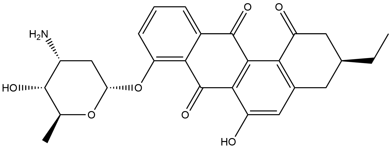 Benz[a]anthracene-1,7,12(2H)-trione, 8-[(3-amino-2,3,6-trideoxy-α-L-ribo-hexopyranosyl)oxy]-3-ethyl-3,4-dihydro-6-hydroxy-, (3S)- Struktur