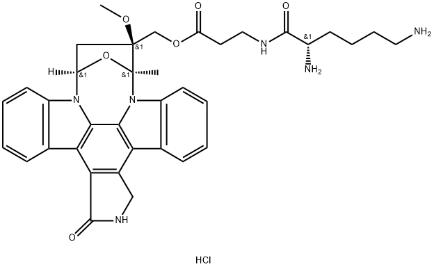 β-Alanine, L-lysyl-, [(9S,10S,12R)-2,3,9,10,11,12-hexahydro-10-methoxy-9-methyl-1-oxo-9,12-epoxy-1H-diindolo[1,2,3-fg:3',2',1'-kl]pyrrolo[3,4-i][1,6]benzodiazocin-10-yl]methyl ester, hydrochloride (1:2) Structure