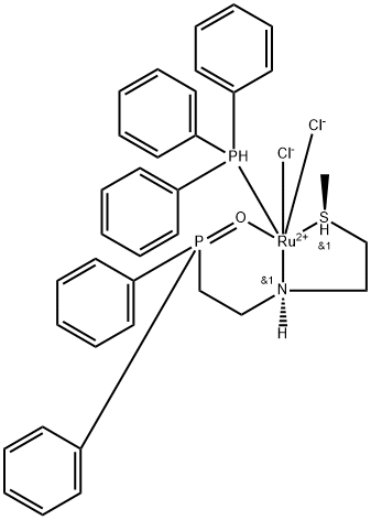 Dichloro[rel-[N(S)]-N-[2-(diphenylphosphinyl-κO)ethyl]-2-[(R)-methylthio-κS]ethanamine-κN](triphenylphosphine) ruthenium Struktur