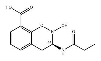 2H-1,2-Benzoxaborin-8-carboxylic acid, 3,4-dihydro-2-hydroxy-3-[(1-oxopropyl)amino]-, (3R)- Struktur