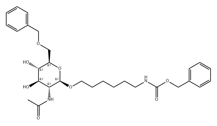 Carbamic acid, 6-2-(acetylamino)-2-deoxy-6-O-(phenylmethyl)-.beta.-D-glucopyranosyloxyhexyl-, phenylmethyl ester Struktur