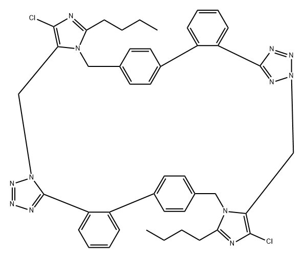 9H,32H-15,18:33,36-Dietheno-8,5-nitrilo-14H,27H-benzo[m]diimidazo[5,1-f:5',1'-r]tetrazolo[5,1-o][2,3,4,7,16,19]benzohexaazacyclohexacosine, 12,30-dibutyl-10,28-dichloro-|氯沙坦雜質(zhì)19