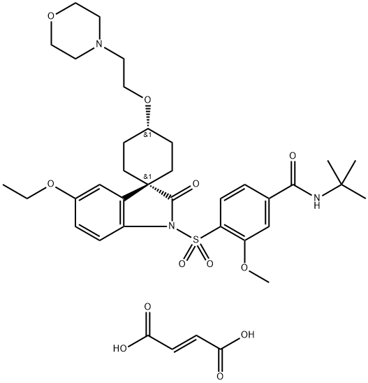 Benzamide, N-(1,1-dimethylethyl)-4-[[cis-5'-ethoxy-4-[2-(4-morpholinyl)ethoxy]-2'-oxospiro[cyclohexane-1,3'-[3H]indol]-1'(2'H)-yl]sulfonyl]-3-methoxy-, (2E)-2-butenedioate (1:1) Struktur