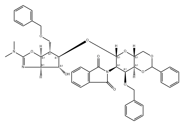 .beta.-D-Allopyranoside, (3aR,4R,5R,6S,6aS)-2-(dimethylamino)-3a,5,6,6a-tetrahydro-4-hydroxy-6-(phenylmethoxy)methyl-4H-cyclopentoxazol-5-yl 2-deoxy-2-(1,3-dihydro-1,3-dioxo-2H-isoindol-2-yl)-3-O-(phenylmethyl)-4,6-O-(phenylmethylene)- Struktur