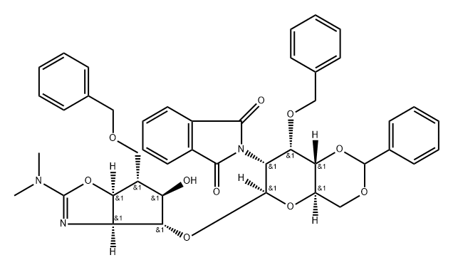 .beta.-D-Allopyranoside, (3aS,4R,5R,6R,6aS)-2-(dimethylamino)-3a,5,6,6a-tetrahydro-5-hydroxy-6-(phenylmethoxy)methyl-4H-cyclopentoxazol-4-yl 2-deoxy-2-(1,3-dihydro-1,3-dioxo-2H-isoindol-2-yl)-3-O-(phenylmethyl)-4,6-O-(phenylmethylene)- Struktur