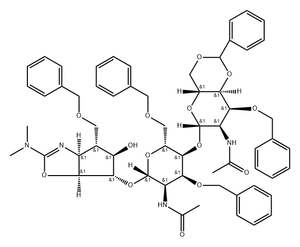 .beta.-D-Allopyranoside, (3aS,4R,5R,6S,6aS)-2-(dimethylamino)-3a,5,6,6a-tetrahydro-5-hydroxy-4-(phenylmethoxy)methyl-4H-cyclopentoxazol-6-yl 2-(acetylamino)-4-O-2-(acetylamino)-2-deoxy-3-O-(phenylmethyl)-4,6-O-(phenylmethylene)-.beta.-D-allopyranosyl-2-de Struktur