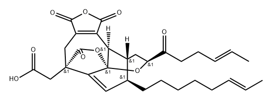 11,5,7a-[2]Propen[1]yl[3]ylidene-3H,7aH-furo[3,4-d]pyrano[2,3-b]oxocin-5(6H)-acetic acid, 1,4,9,10,11,11a-hexahydro-12-(6E)-6-octen-1-yl-1,3,6-trioxo-9-[(4E)-1-oxo-4-hexen-1-yl]-, (5S,7aS,9S,11R,11aR,12R)- Struktur