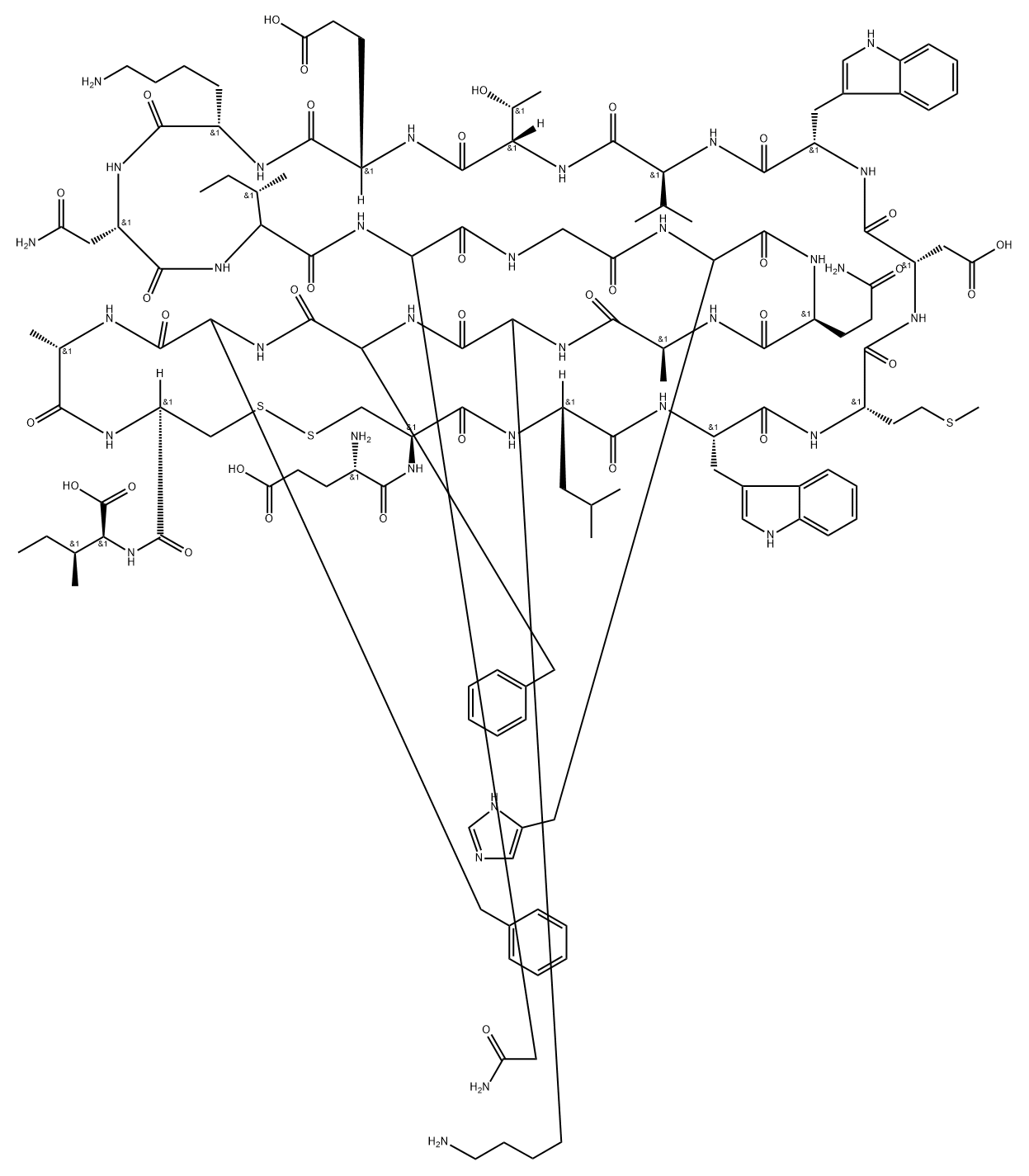 H-GLU-CYS-LEU-TRP-MET-ASP-TRP-VAL-THR-GLU-LYS-ASN-ILE-ASN-GLY-HIS-GLN-ALA-LYS-PHE-PHE-ALA-CYS-ILE-OH, (DISULFIDE BOND) Struktur