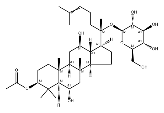 β-D-Glucopyranoside, (3β,6α,12β)-3-(acetyloxy)-6,12-dihydroxydammar-24-en-20-yl Struktur