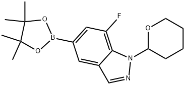 7-Fluoro-1-(tetrahydro-2H-pyran-2-yl)-5-(4,4,5,5-tetramethyl-1,3,2-dioxaborolan-2-yl)-1H-indazole Struktur