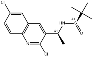 2-Propanesulfinamide, N-[(1S)-1-(2,6-dichloro-3-quinolinyl)ethyl]-2-methyl-, [S(R)]- Struktur