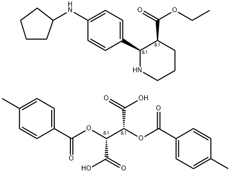 Butanedioic acid, 2,3-bis[(4-methylbenzoyl)oxy]-, (2R,3R)-, compd. with ethyl (2R,3S)-2-[4-(cyclopentylamino)phenyl]-3-piperidinecarboxylate (2:1) Struktur