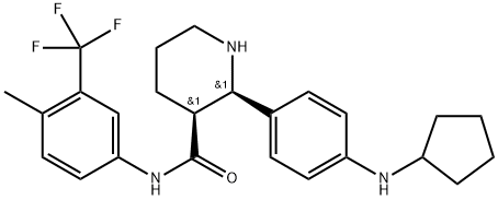 (2R,3S)-2-[4-(cyclopentylamino)phenyl]-N-[4-methyl-3-(trifluoromethyl)phenyl]piperidine-3-carboxamido Struktur