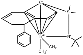 Titanium, [N-(1,1-dimethylethyl)-1,1-dimethyl-1-[(1,2,3,3a,7a-η)-2-methyl-4-phenyl-1H-inden-1-yl]silanaminato(2-)-κN]dimethyl- Struktur