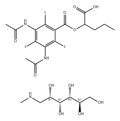 2-hydroxypentanoyl 3,5-diacetamido-2,4,6-triiodo-benzoate, (2R,3R,4R,5 S)-6-methylaminohexane-1,2,3,4,5-pentol Struktur