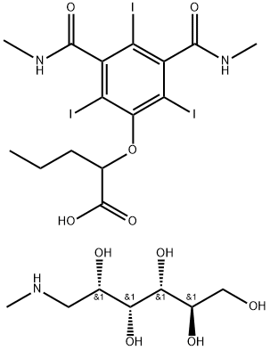 (2R,3R,4R,5S)-6-methylaminohexane-1,2,3,4,5-pentol, 2-[2,4,6-triiodo-3 ,5-bis(methylcarbamoyl)phenoxy]pentanoic acid Struktur