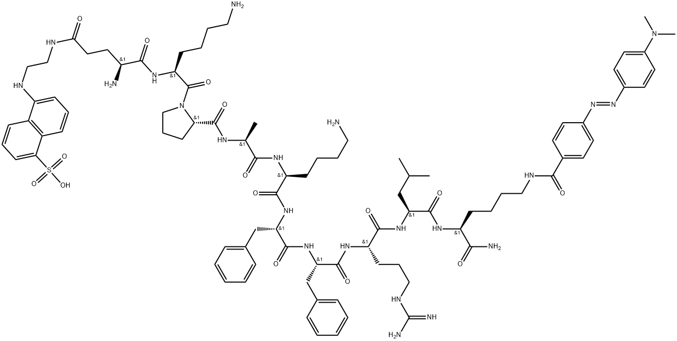 H-GLU(EDANS)-LYS-PRO-ALA-LYS-PHE-PHE-ARG-LEU-LYS(DABCYL)-NH2 Struktur