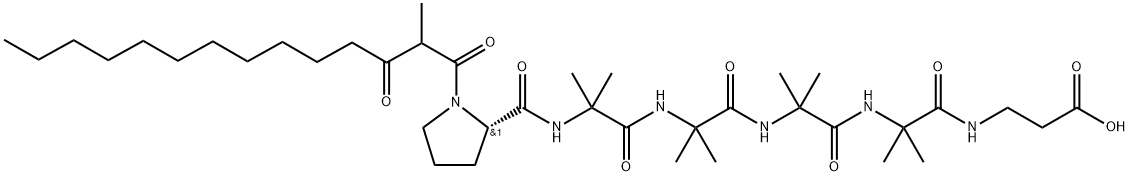 β-Alanine, 1-(2-methyl-1,3-dioxotetradecyl)-L-prolyl-2-methylalanyl-2-methylalanyl-2-methylalanyl-2-methylalanyl- Struktur