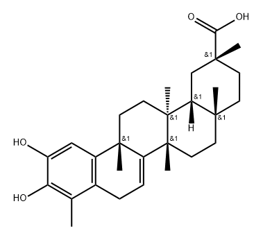 24,25,26-Trinoroleana-1,3,5(10),7-tetraen-29-oic acid, 2,3-dihydroxy-9,13-dimethyl-, (9β,13α,14β,20α)- Struktur