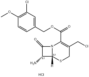 5-Thia-1-azabicyclo[4.2.0]oct-2-ene-2-carboxylic acid, 7-amino-3-(chloromethyl)-8-oxo-, (3-chloro-4-methoxyphenyl)methyl ester, hydrochloride (1:1), (6R,7R)- Struktur