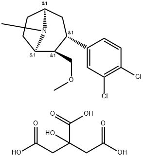 8-Azabicyclo[3.2.1]octane, 3-(3,4-dichlorophenyl)-2-(methoxymethyl)-8-methyl-, (1R,2R,3S,5S)-, 2-hydroxy-1,2,3-propanetricarboxylate (1:) Struktur