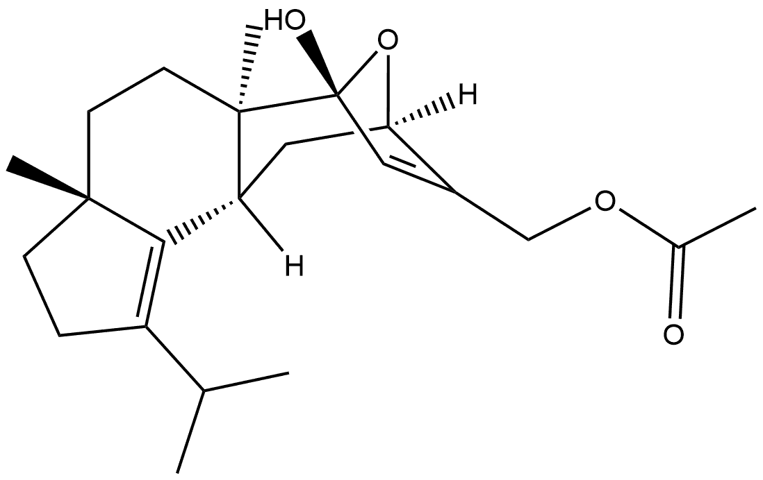 6,9-Epoxycyclohept[e]indene-7(2H)-methanol, 3,3a,4,5,5a,9,10,10a-octahydro-6-hydroxy-3a,5a-dimethyl-1-(1-methylethyl)-, 7-acetate, (3aR,5aR,6S,9R,10aR)- Struktur