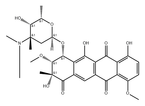 1,6,11(2H)-Naphthacenetrione, 3,4-dihydro-2,5,7-trihydroxy-3,10-dimethoxy-2-methyl-4-[[2,3,6-trideoxy-3-(dimethylamino)-3-C-methyl-α-lyxo-hexopyranosyl]oxy]-, (2R,3R,4R)-rel- (9CI) Struktur