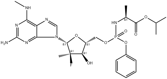 L-Alanine, N-[[P(S),2'R]-2-amino-2'-deoxy-2'-fluoro-N,2'-dimethyl-P-phenyl-5'-adenylyl]-, 1-methylethyl ester Struktur