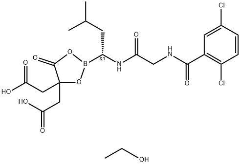 1,3,2-Dioxaborolane-4,4-diacetic acid, 2-[(1R)-1-[[2-[(2,5-dichlorobenzoyl)amino]acetyl]amino]-3-methylbutyl]-5-oxo-, compd. with ethanol (1:1) Struktur