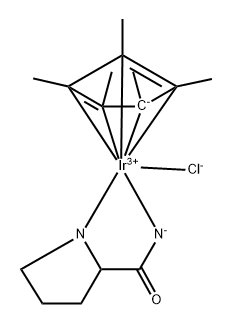 (S)-Chloro[(1,2,3,4,5-η)-1,2,3,4,5-pentamethyl-2,4-cyclopentadien-1-yl](2-pyrrolidinecarboxamido-κ Struktur