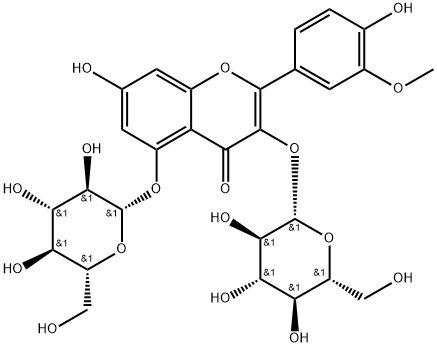 4H-1-Benzopyran-4-one, 3,5-bis(β-D-glucopyranosyloxy)-7-hydroxy-2-(4-hydroxy-3-methoxyphenyl)- Struktur