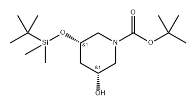 tert-butyl (3S,5R)-3-[tert-butyl(dimethyl)silyl]oxy-5-hydroxy-piperidine-1-carboxylate Struktur