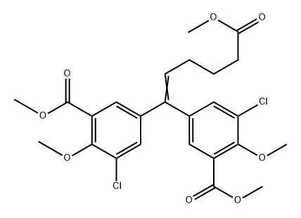 Benzoic acid, 3,3'-(6-methoxy-6-oxo-1-hexen-1-ylidene)bis[5-chloro-6-methoxy-, 1,1'-dimethyl ester Struktur