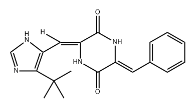 2,5-Piperazinedione, 3-[[5-(1,1-dimethylethyl)-1H-imidazol-4-yl]methylene-d]-6-(phenylmethylene)-, (3Z,6Z)- Struktur