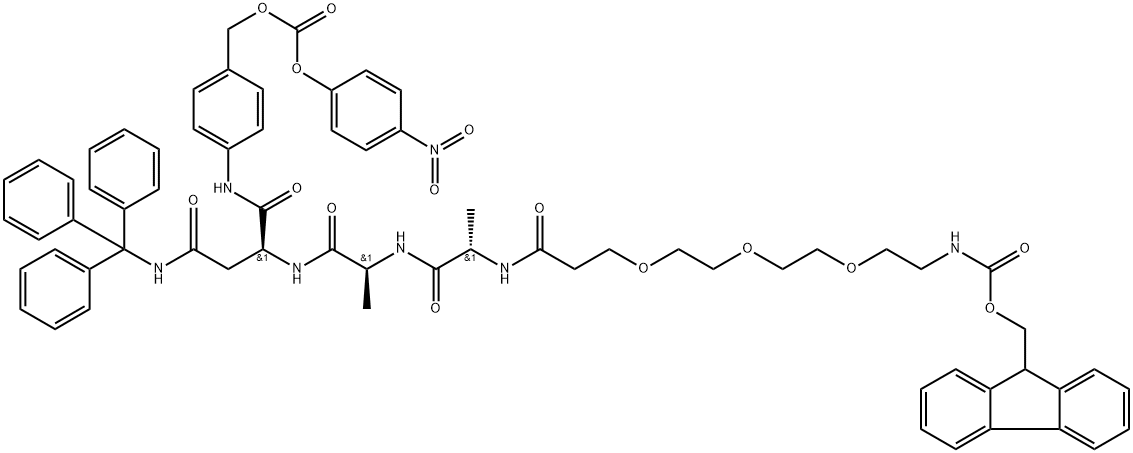 Fmoc-PEG3-Ala-Ala-Asn(Trt)-PAB-PNP Struktur