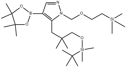 1H-Pyrazole, 5-[3-[[(1,1-dimethylethyl)dimethylsilyl]oxy]-2,2-dimethylpropyl]-4-(4,4,5,5-tetramethyl-1,3,2-dioxaborolan-2-yl)-1-[[2-(trimethylsilyl)ethoxy]methyl]- Struktur