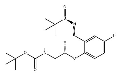 tert-butyl ((S)-2-(2-((E)-(((S)-tert-butylsulfinyl)imino)methyl)-4-fluorophenoxy)propyl)carbamate Struktur