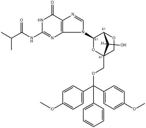 5'-O-(4,4'-Dimethoxytrityl)-N2-isobutyryl-2'-O,4'-C-methyleneguanosine Struktur