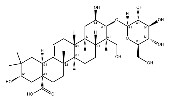 Olean-12-en-28-oic acid, 3-(β-D-glucopyranosyloxy)-2,21,23-trihydroxy-, (2α,3β,4α,21β)- (9CI) Struktur