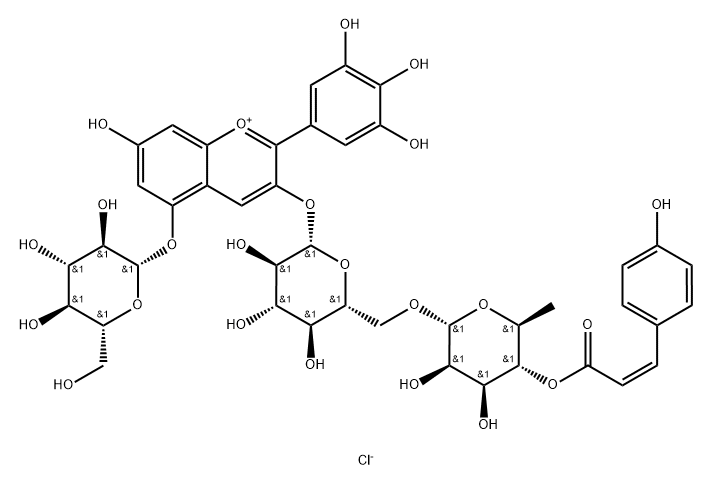 delphinidin 3-(p-coumaroylrutinoside)-5-glucoside Struktur