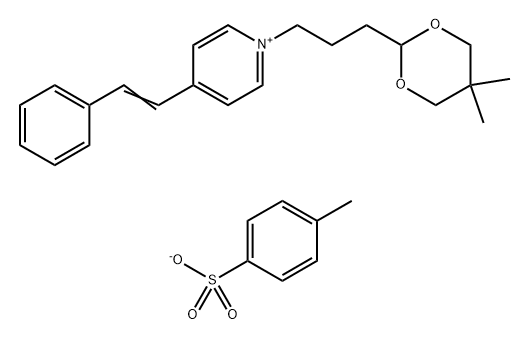 Pyridinium, 1-3-(5,5-dimethyl-1,3-dioxan-2-yl)propyl-4-(2-phenylethenyl)-, salt with 4-methylbenzenesulfonic acid (1:1) Struktur