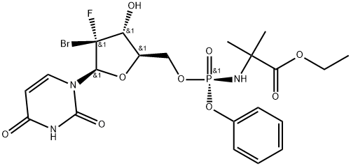 Alanine, N-[[P(S),2'S]-2'-bromo-2'-deoxy-2'-fluoro-P-phenyl-5'-uridylyl]-2-methyl-, ethyl ester Struktur