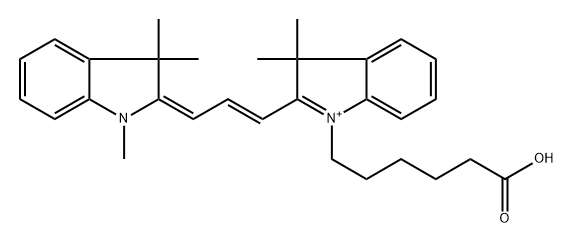 3H-Indolium, 1-(5-carboxypentyl)-2-[(1E,3E)-3-(1,3-dihydro-1,3,3-trimethyl-2H-indol-2-ylidene)-1-propen-1-yl]-3,3-dimethyl- Struktur