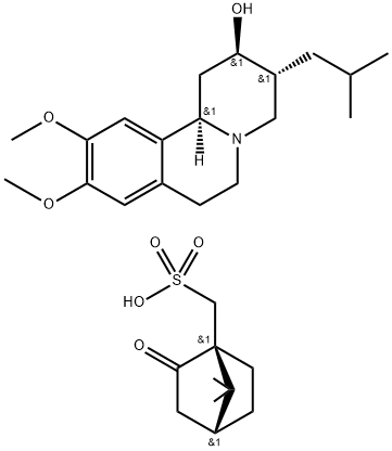 Bicyclo[2.2.1]heptane-1-methanesulfonic acid, 7,7-dimethyl-2-oxo-, (1S,4R)-, compd. with (2R,3R,11bR)-1,3,4,6,7,11b-hexahydro-9,10-dimethoxy-3-(2-methylpropyl)-2H-benzo[a]quinolizin-2-ol (1:1) Struktur