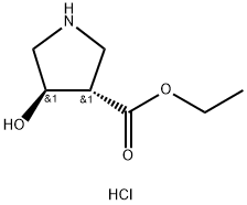 3-Pyrrolidinecarboxylic acid, 4-hydroxy-, ethyl ester, hydrochloride (1:1), (3R,4S)-rel- Struktur