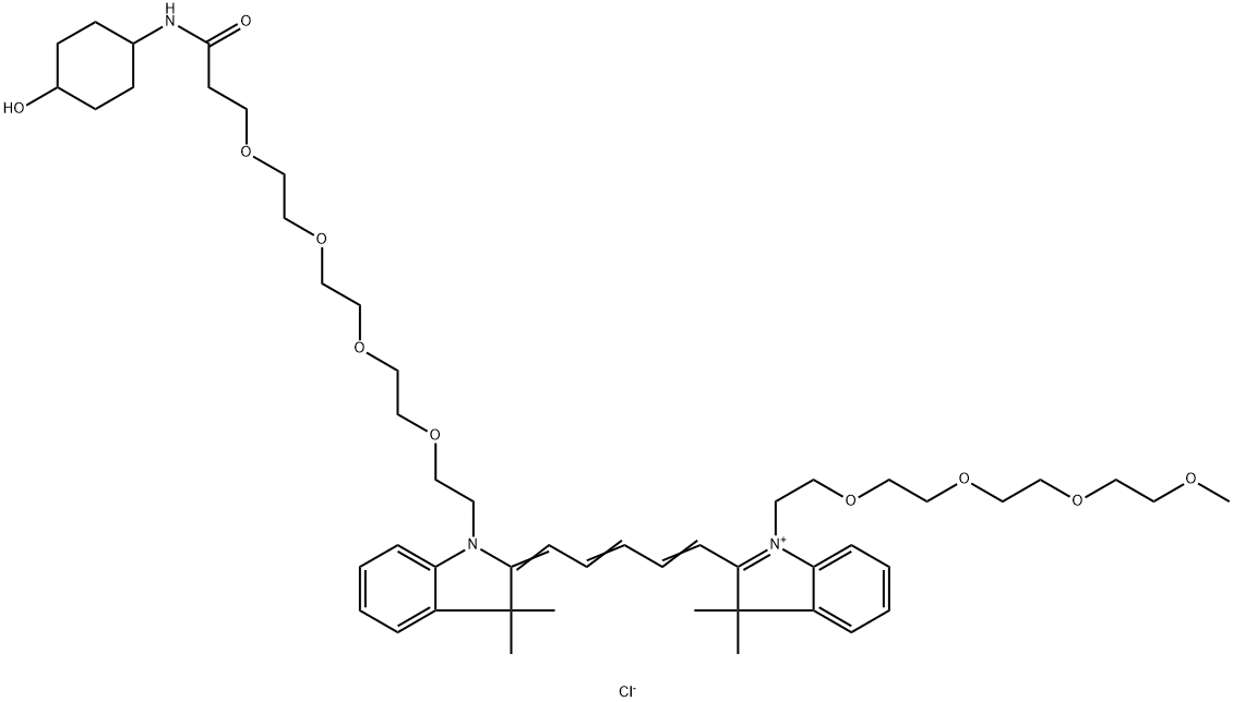 N-(m-PEG4)-N'-(4-hydroxycyclohexyl-1-amido-PEG4)-Cy5 Struktur