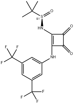 (R)-N-(2-((3,5-bis(Trifluoromethyl)phenyl)amino)-3,4-dioxocyclobut-1-en-1-yl)-2-methylpropane-2-sulfinamide Struktur