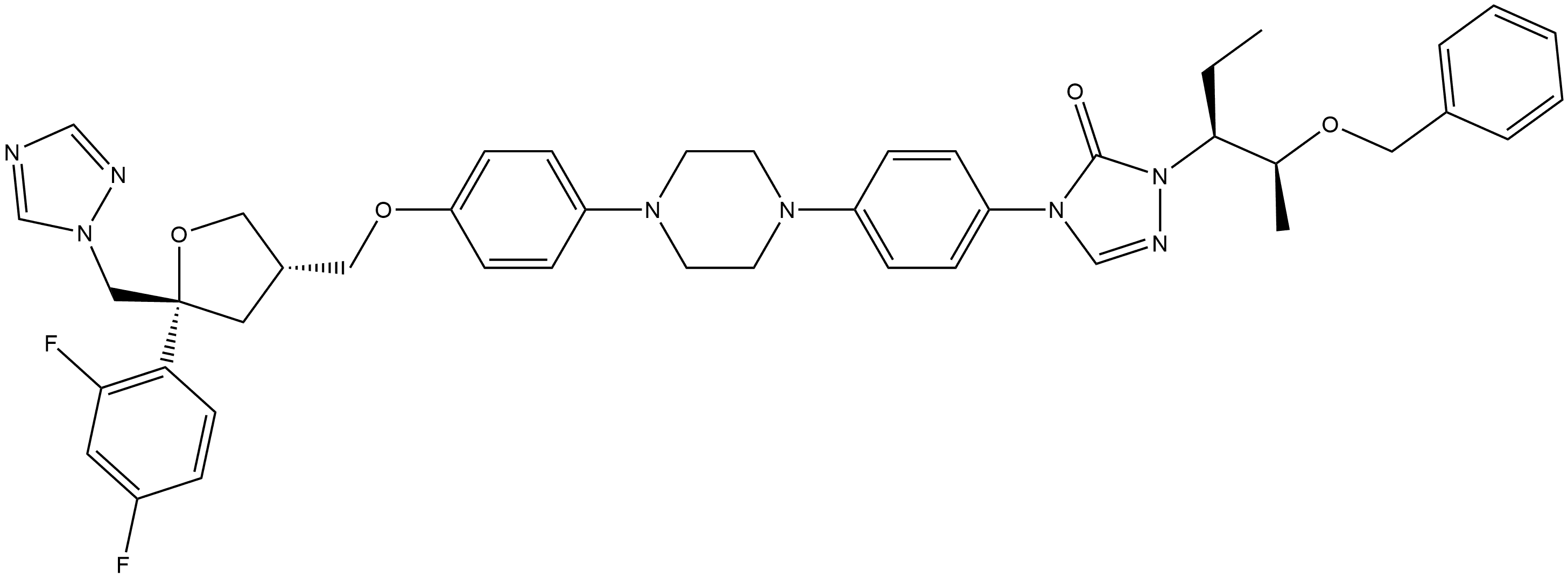 D-erythro-Pentitol, 1,4-anhydro-2,3,5-trideoxy-4-C-(2,4-difluorophenyl)-2-[[4-[4-[4-[1-[(1S,2S)-1-ethyl-2-(phenylmethoxy)propyl]-1,5-dihydro-5-oxo-4H-1,2,4-triazol-4-yl]phenyl]-1-piperazinyl]phenoxy]methyl]-5-(1H-1,2,4-triazol-1-yl)- Struktur