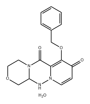 7-(benzyloxy)-3,4,12,12a-tetrahydro-
1H-[1,4]oxazino[3,4-c]pyrido[2,1-f][1,2,4]triazine-
6,8-dione, hemihydrate Struktur